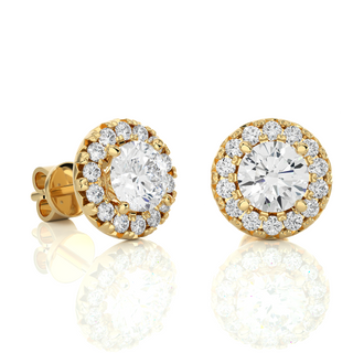 1.5ct Halo Push Back Moissanite Earrings in Yellow Gold