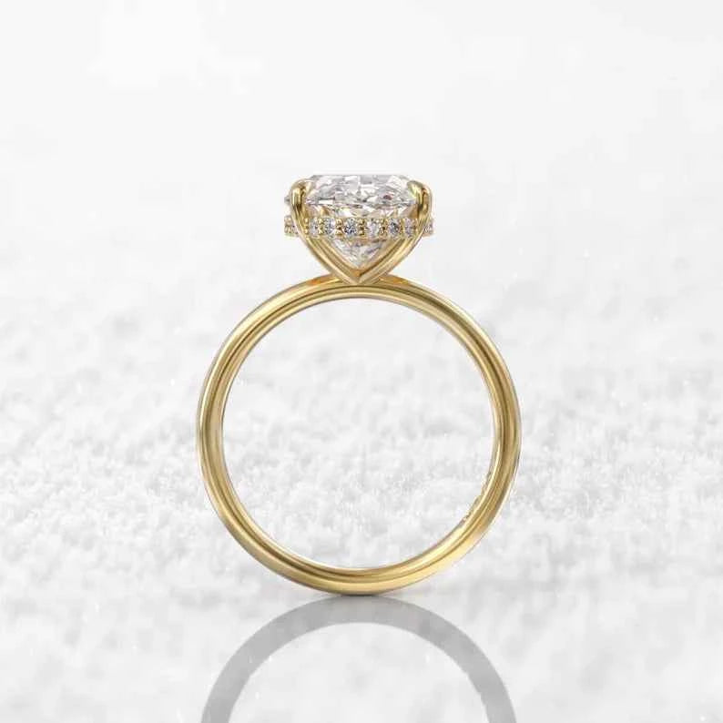 2.30 Carat Oval Cut Moissanite Hidden Halo Engagement Ring in Yellow Gold