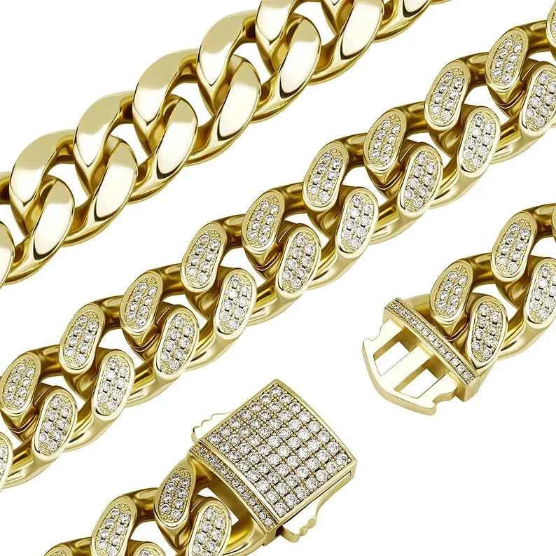6 carat round cut moissanite iced out hip hop bracelet in yellow gold