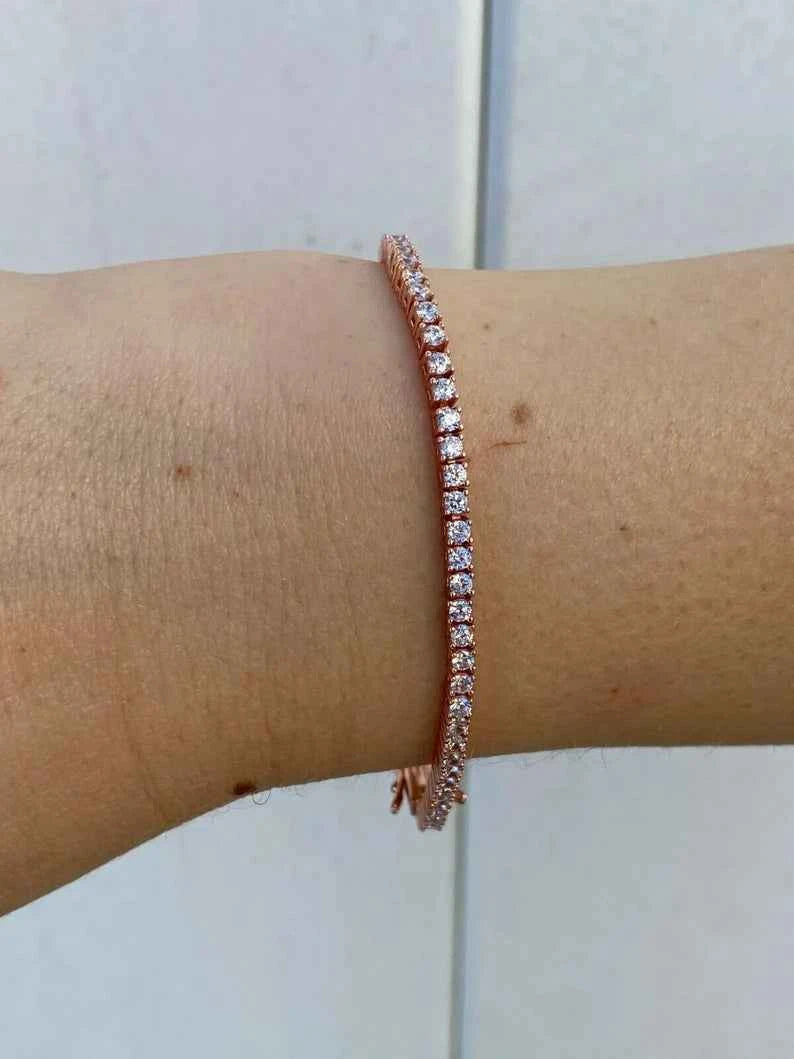 3 ct round shaped moissanite tennis bracelet in rose gold