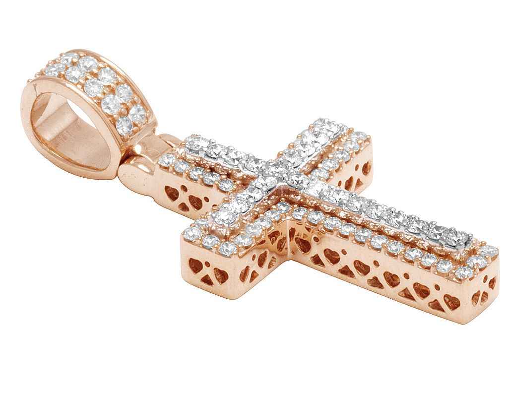 2.80 Ct Round Shape Moissanite Cross Pendant in Rose Gold For Women