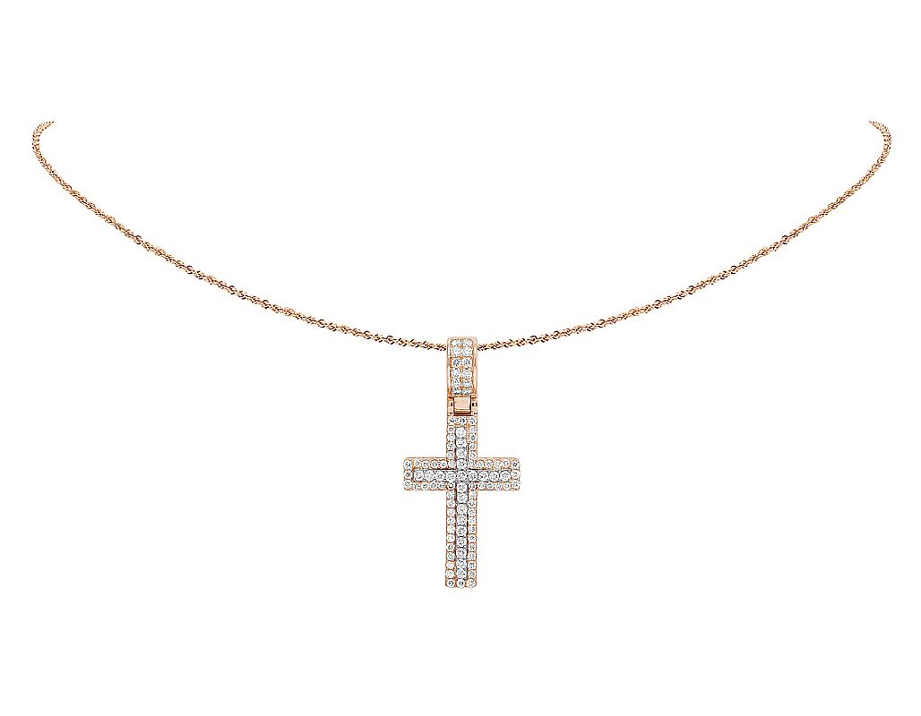 2.80 Ct Round Shape Moissanite Cross Pendant in Rose Gold For Women