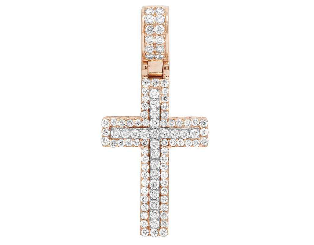 2.80 Ct Round Shape Moissanite Cross Pendant in Rose Gold For Women