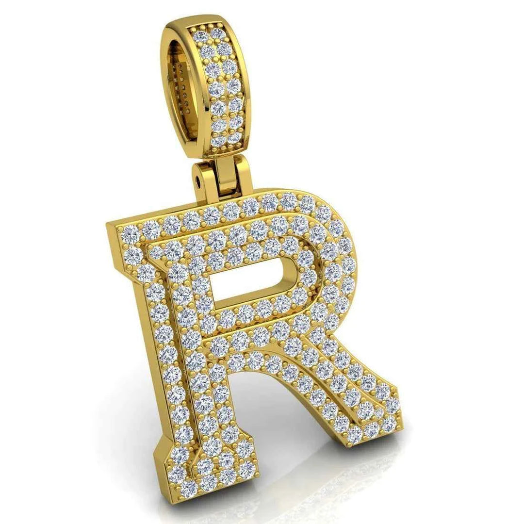 3 Ct Round Cut Moissanite Initial "R" Pendant in White Gold