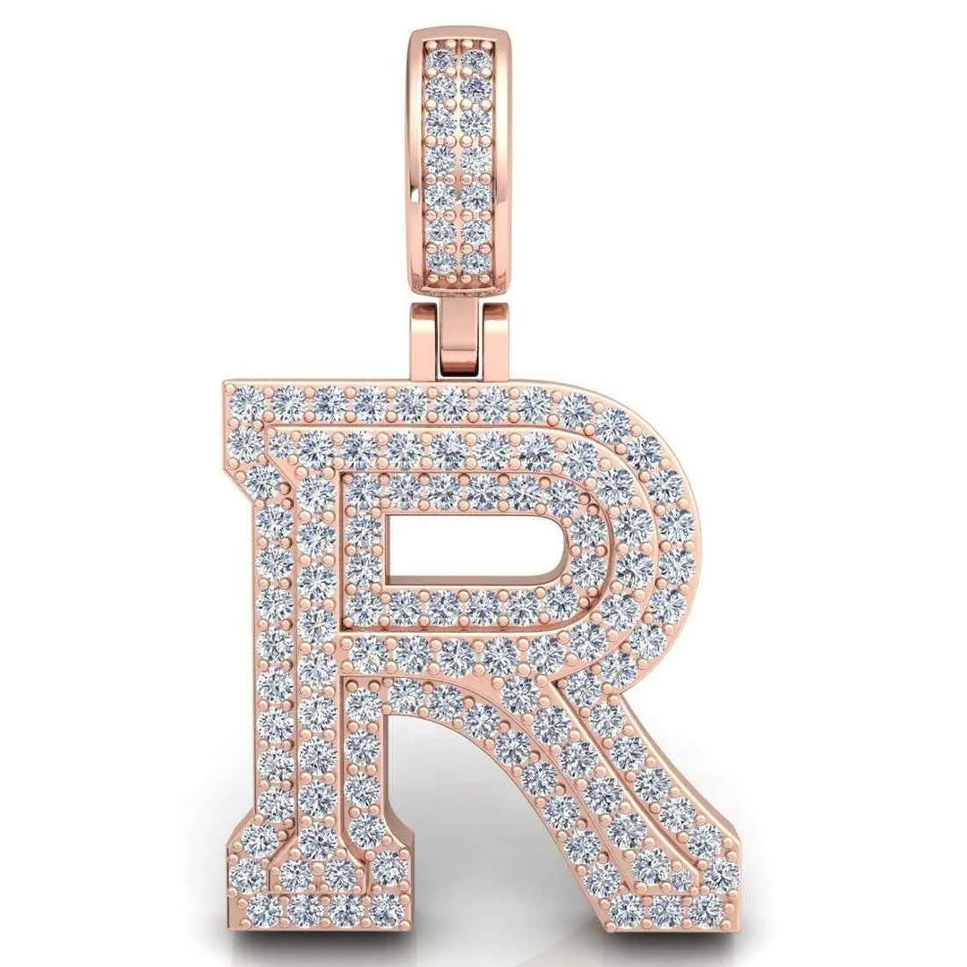 3 Ct Round Cut Moissanite Initial "R" Pendant in White Gold