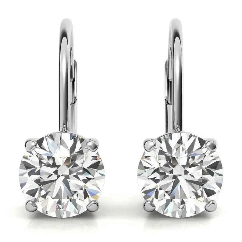 2 ct round cut solitaire moissanite drop earrings in white gold