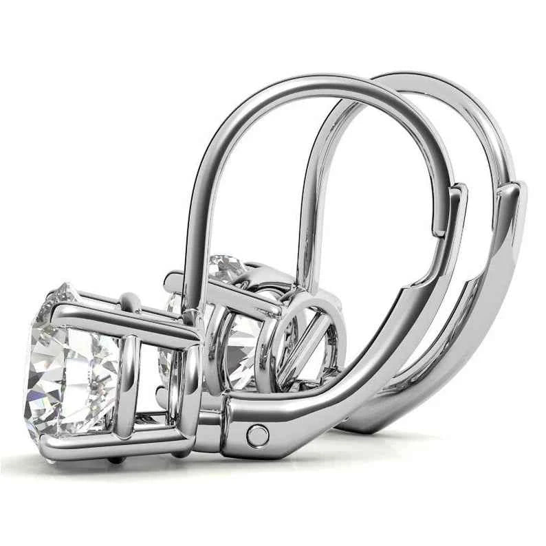 2 ct round cut solitaire moissanite drop earrings in white gold