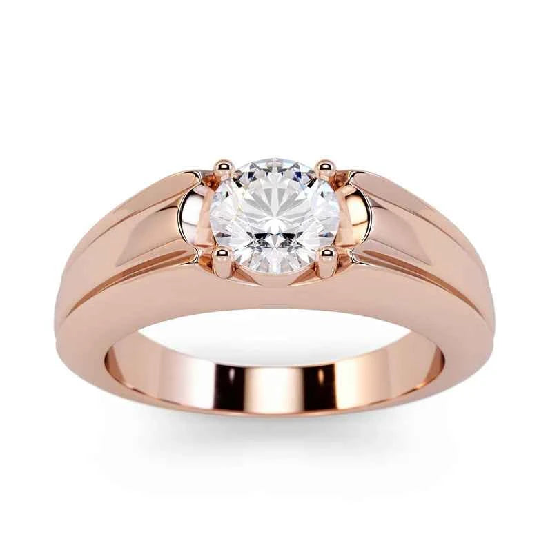 2 Carat Round Cut Moissanite Solitaire Ring in Rose Gold For Men's