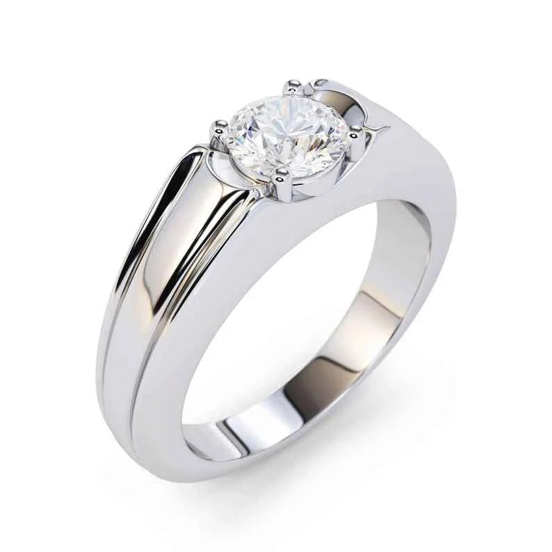 2 Carat Round Cut Moissanite Solitaire Ring in Rose Gold For Men's