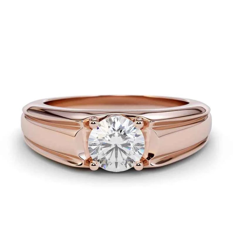 2 Carat Round Cut Moissanite Solitaire Ring in Rose Gold For Men's