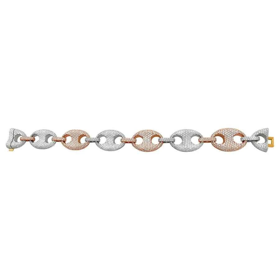 13 carat round shaped moissanite two tone puff link bracelet