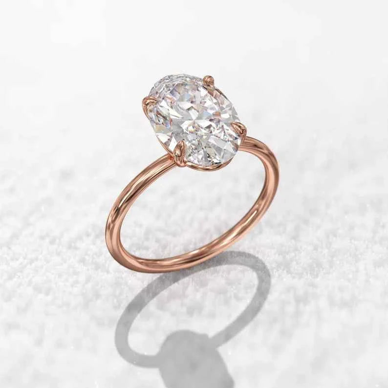 2 Ct Oval Cut Moissanite Solitaire Engagement Ring In Rose Gold