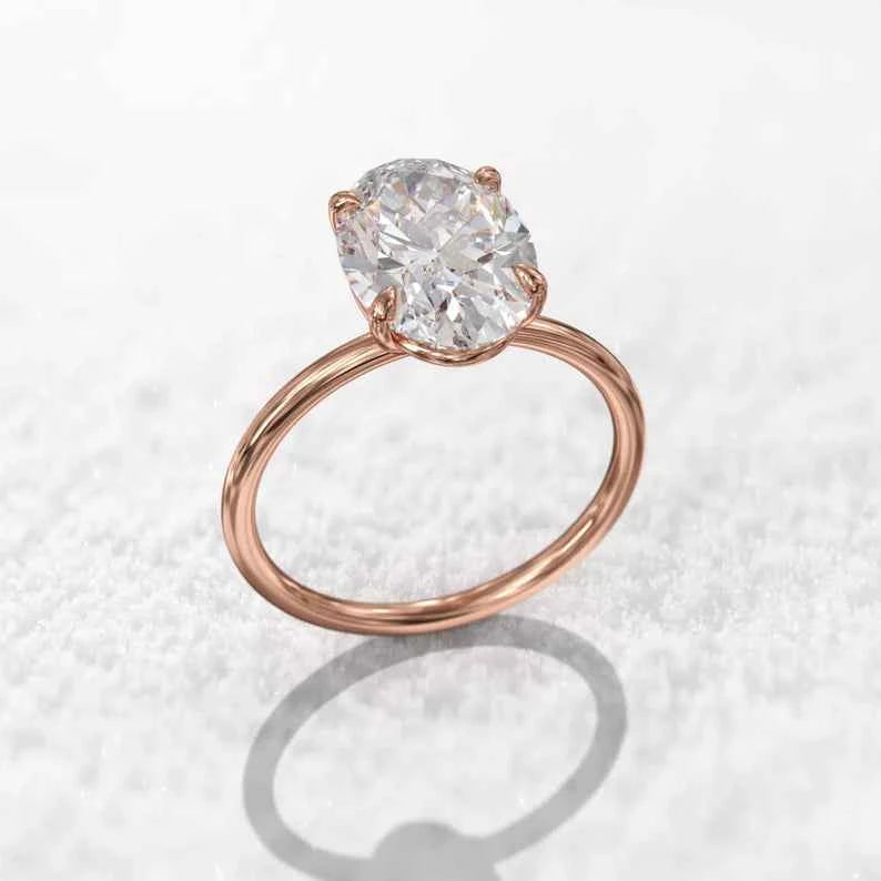 2 Ct Oval Cut Moissanite Solitaire Engagement Ring In Rose Gold