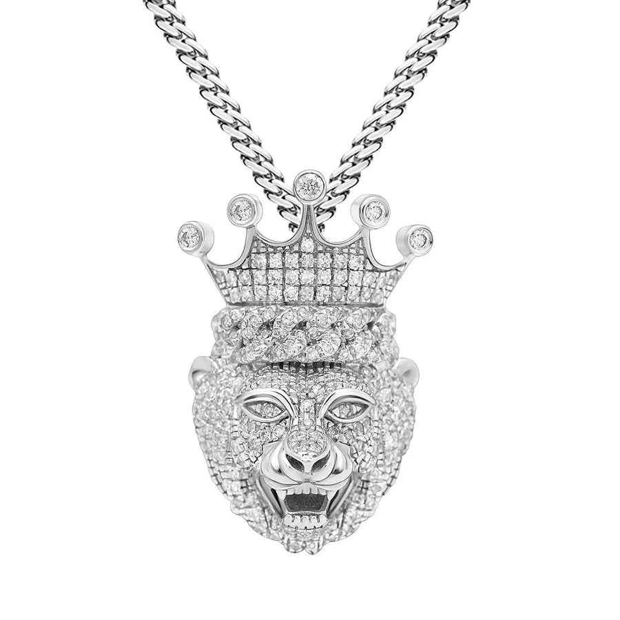 2 Carat Lion King Round Moissanite Pendant In White Gold
